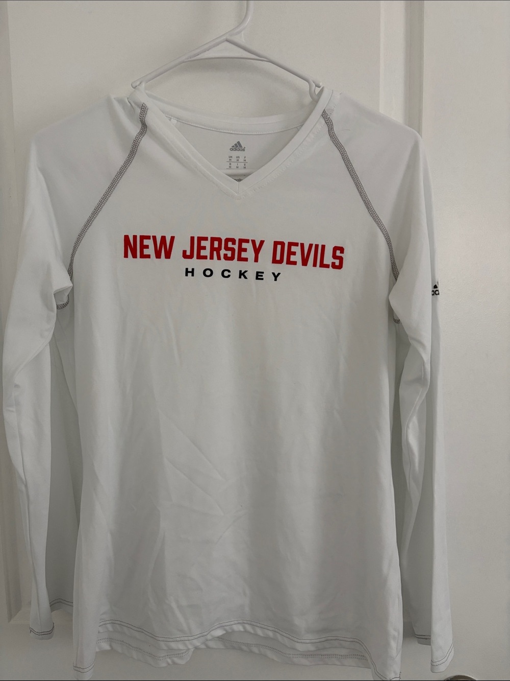 Adidas Climalite New Jersey Devils White Long-Sleeve Hockey Tee - M